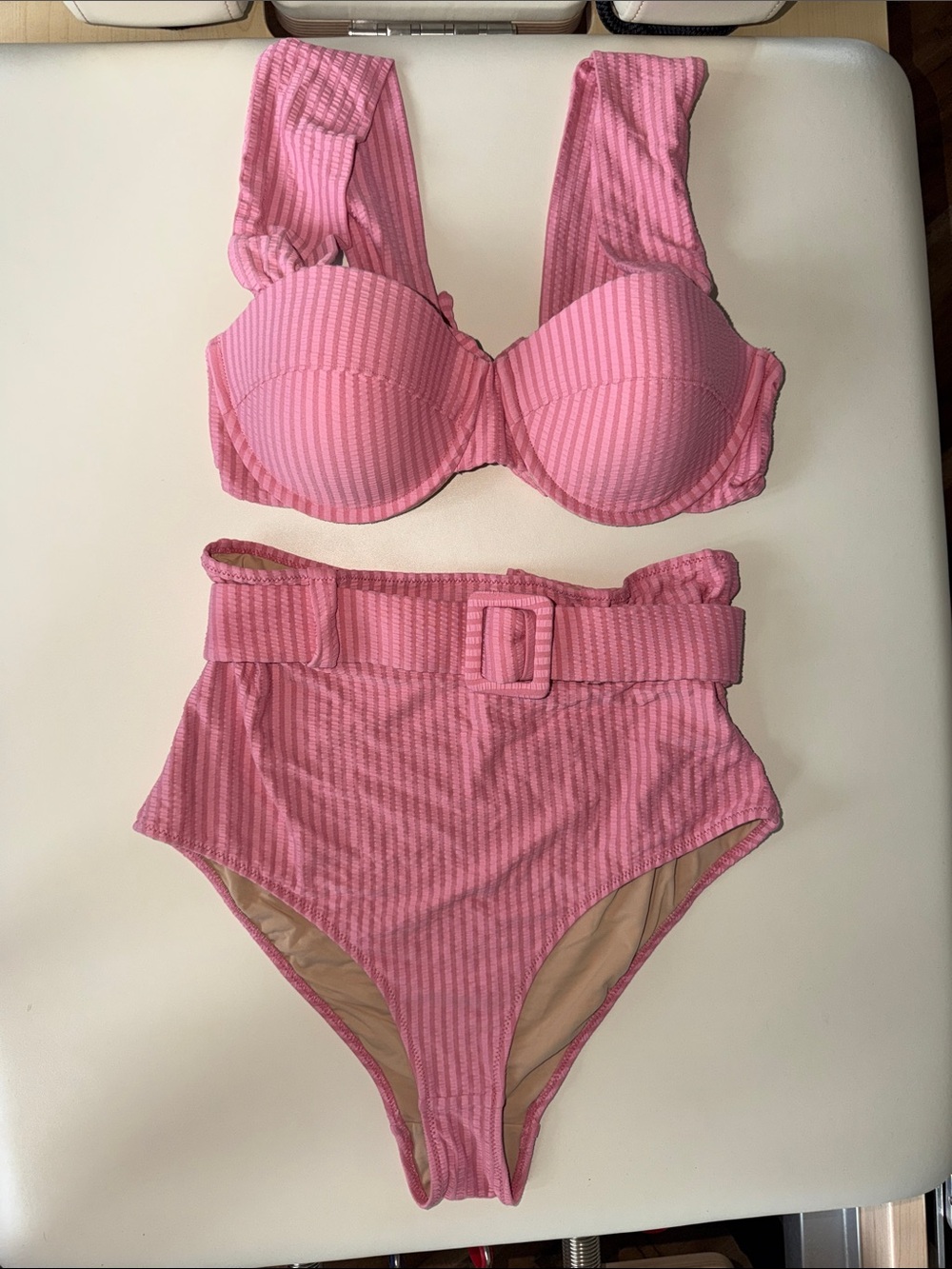 Pink Ribbed Bikini TOP